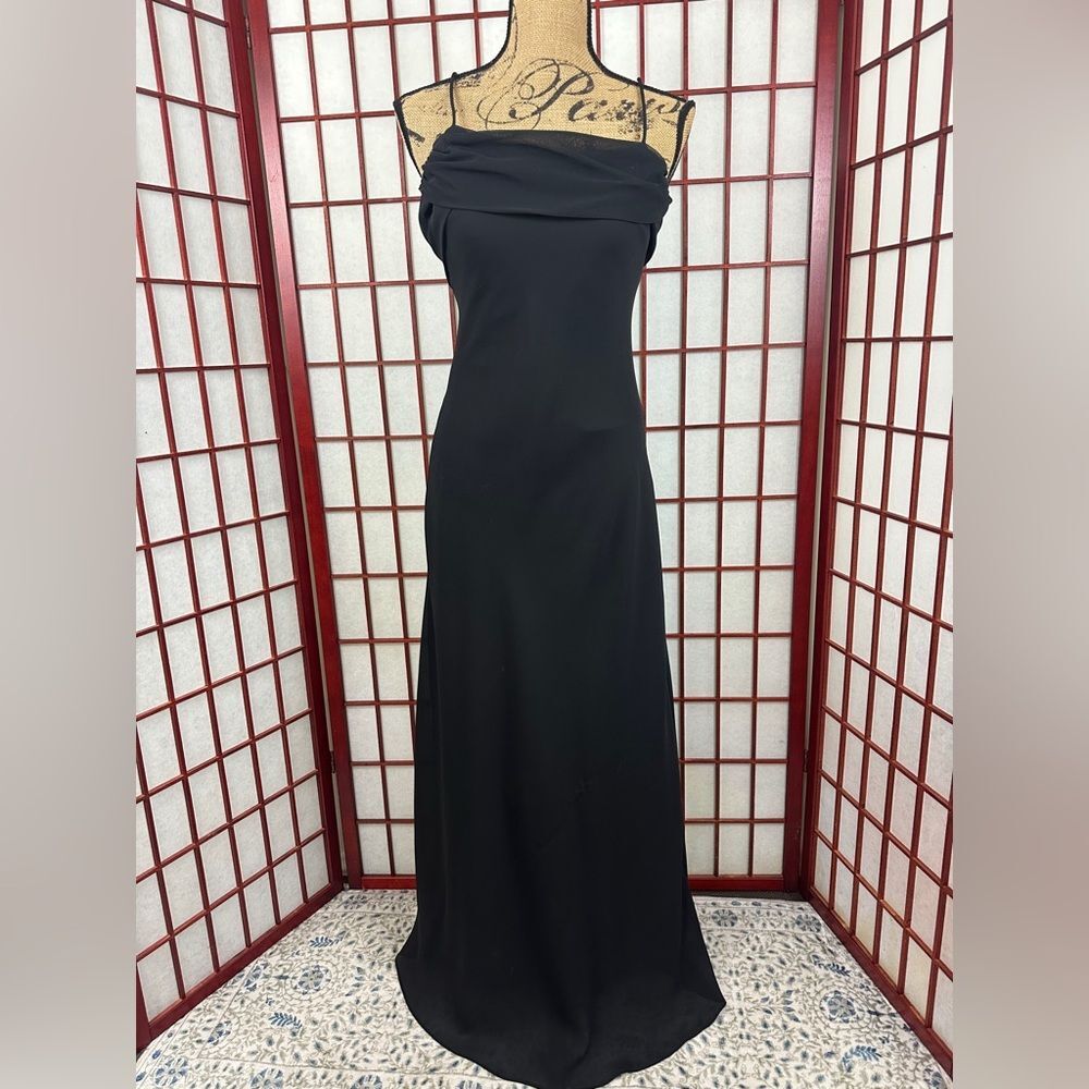 Vintage 90s Betsy & Adam Black Draped Formal Chic Prom Dress Size 8